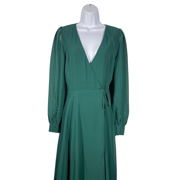 Lulus My Whole Heart Emerald Green Long Sleeve Wrap Dress Womens‎ Size Small - Picture 3 of 11